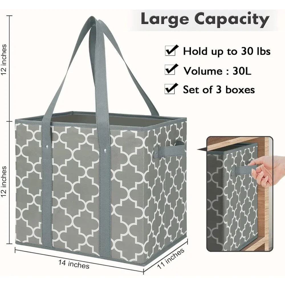 Reusable Grocery Bags 2-Pack Foldable Washable Storage Bins Basket Water Resista - Picture 2 of 6
